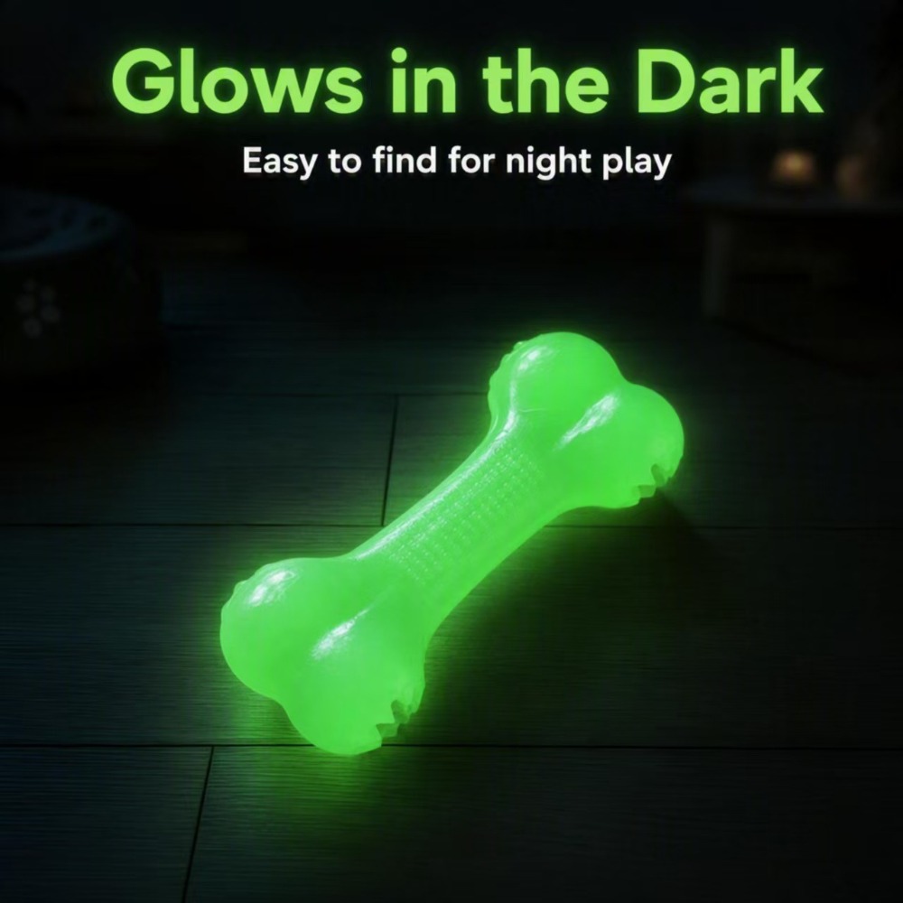 Teeth Cleaning Dog Chew Bone - Glow in Dark TPR Dog Bone