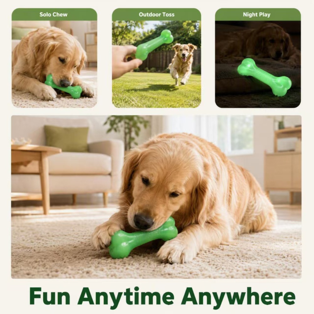 Glow in Dark TPR Dog Bone Toy, - Teeth Cleaning Dog Chew Bone recension och pris